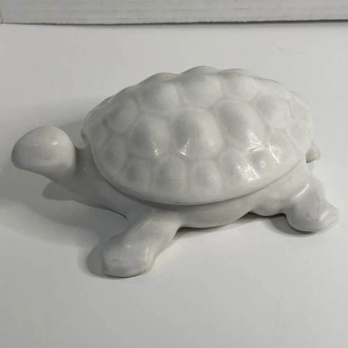 VTG Van Briggle Signed White Pottery Turtle Trinket Box