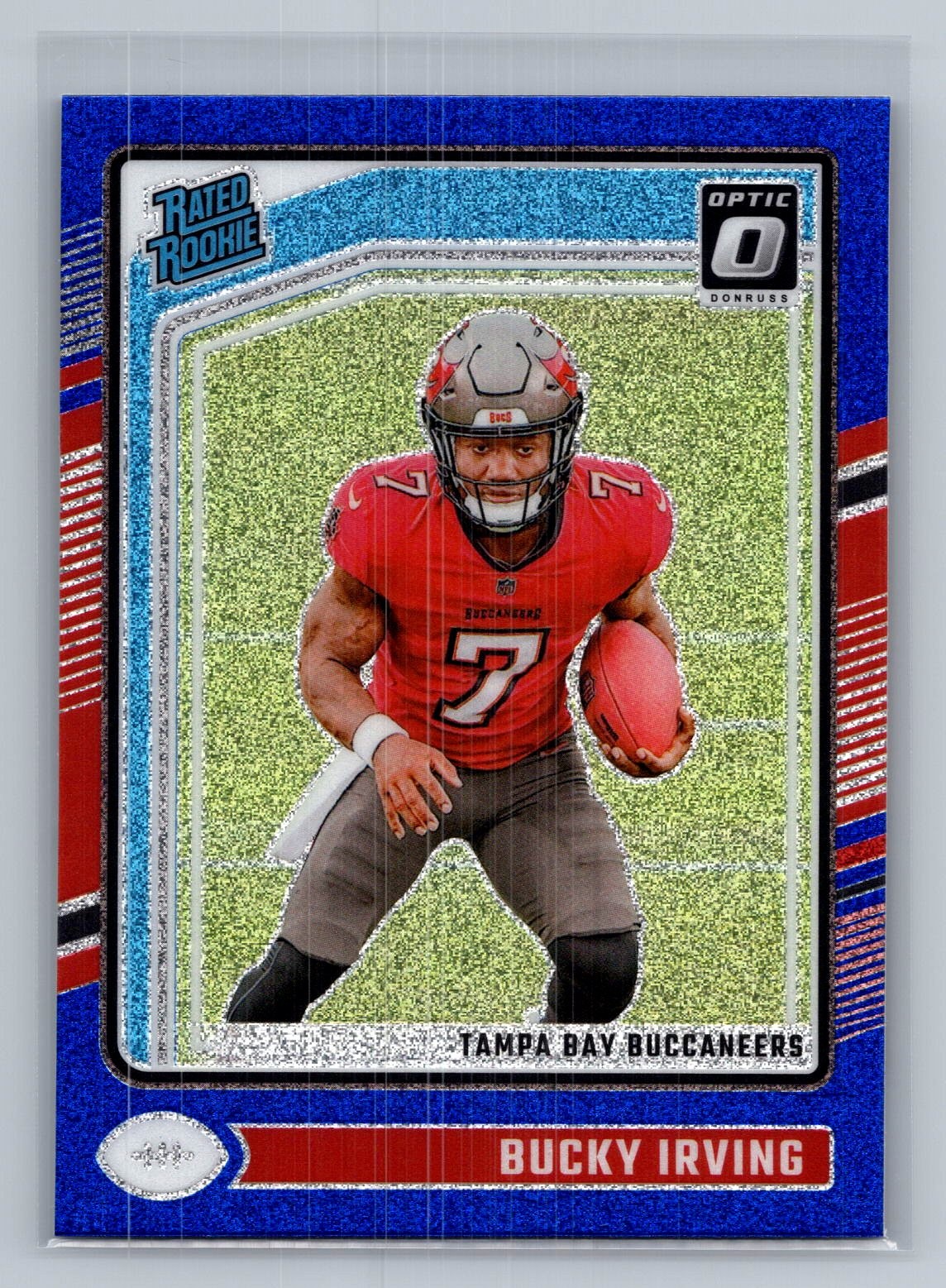 Bucky Irving 2024 Donruss Optic #216 Blue Glitter RC Buccaneers