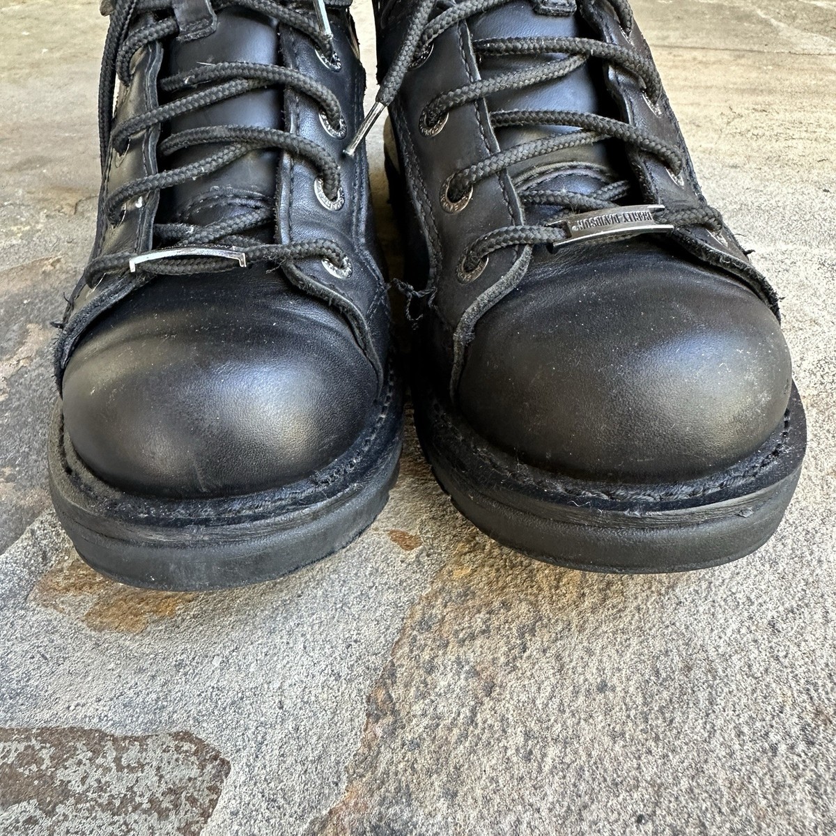 Vintage Harley Davidson Spell Out Boots Womens Sz 9 Black Leather