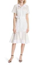  595 Milly Women's White Haley Window Check Short Sleeve Shirtdress Size 8