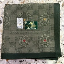 CLASSIC MEN HANDKERCHIEF COTTON GREEN GEOMETRICS VTG POCKET SQUARE 19" ART M255