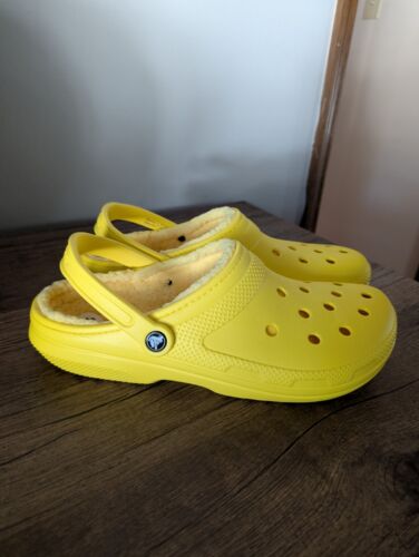 Crocs Classic Lined Slip On Fuzzy Clogs Shoes Mens Size 13 Sandals Lemon Yellow - Picture 4 of 10