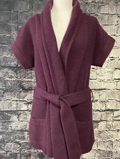 Jasper Conran Cardigan Womens 12 Purple Belted Short Sleeve Wool Angora Blend