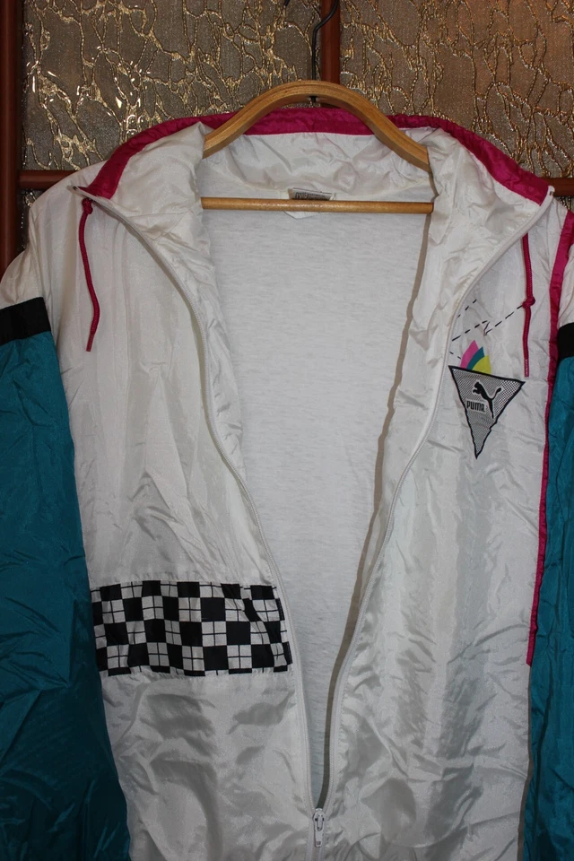 Chaqueta Puma vintage de los años 90 blanca/rosa/verde de nailon para correr gimnasio - talla 8 Foto 4 de 4