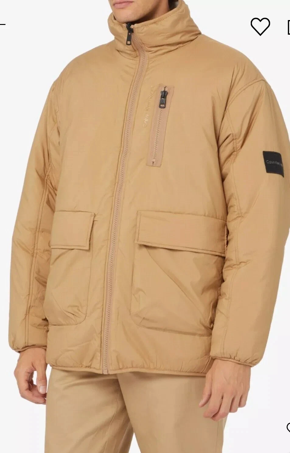 OFF WHITE Giacca reversibile da uomo bianca cammello Calvin Klein Jeans Taglia S M Prezzo di riserva £270