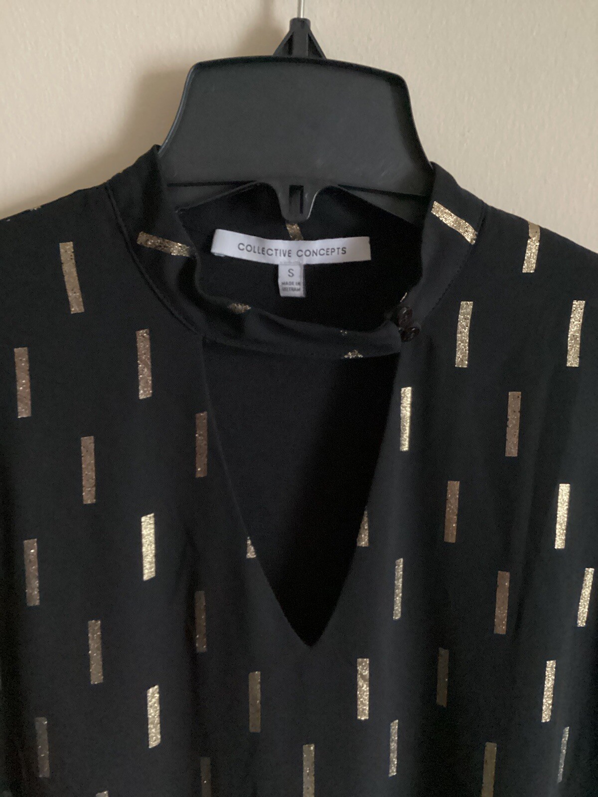 Collective Concepts Black W/ Gold Metallic Thread Choker Dress Women’s Sz Small