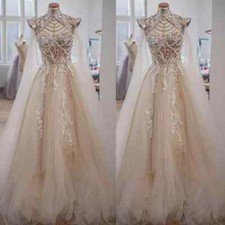 Vintage Light Champagne Wedding Dresses with Cape A Line Sequins Bridal Gowns