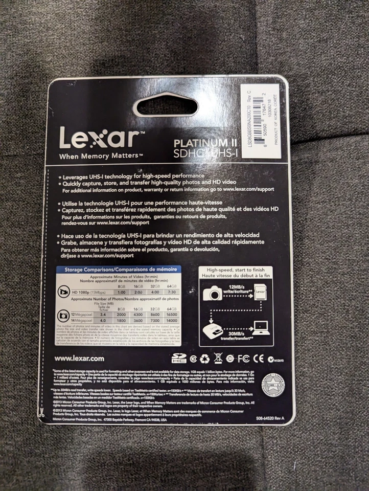 Lexar 8 GB PLATINUM II SDHC UHS-I 30MB/s HD 1080p,  200x, High-speed, New Sealed - Image 2 of 2