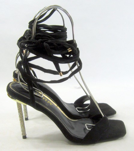 LILIANA Black 4.5"Stiletto Heel Open Toe Tie Up Shoes WOMEN Size 7