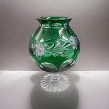 Vase oder Aufsatzschale Kristallglas mit Fuß grün ca. 21 cm hoch Top Zustand