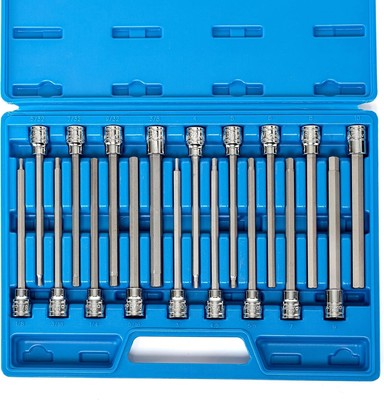 Extra Long Allen Hex Bit Socket Set, 18 Piece SAE and Metric Allen Socket Set