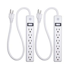 GE 6-Outlet Power Strip, 2 Pack, 2 Ft Extension Cord, Heavy Duty Plug, Ground...