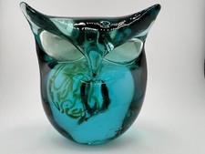 Vtg Cenedese Murano Art Glass Owl Blue Green Italian Italy With Label  Signed