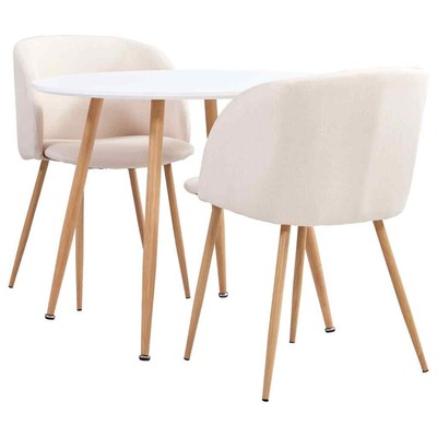 vidaXL Essgruppe 3-tlg. Stoff Creme Esszimmergarnitur Esstisch Tisch 2 Stühle | eBay