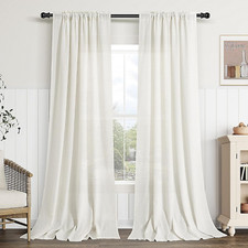 Natural Linen Curtains 84 Inch Length for Living Room Bedroom 2 Panels Set Rod P