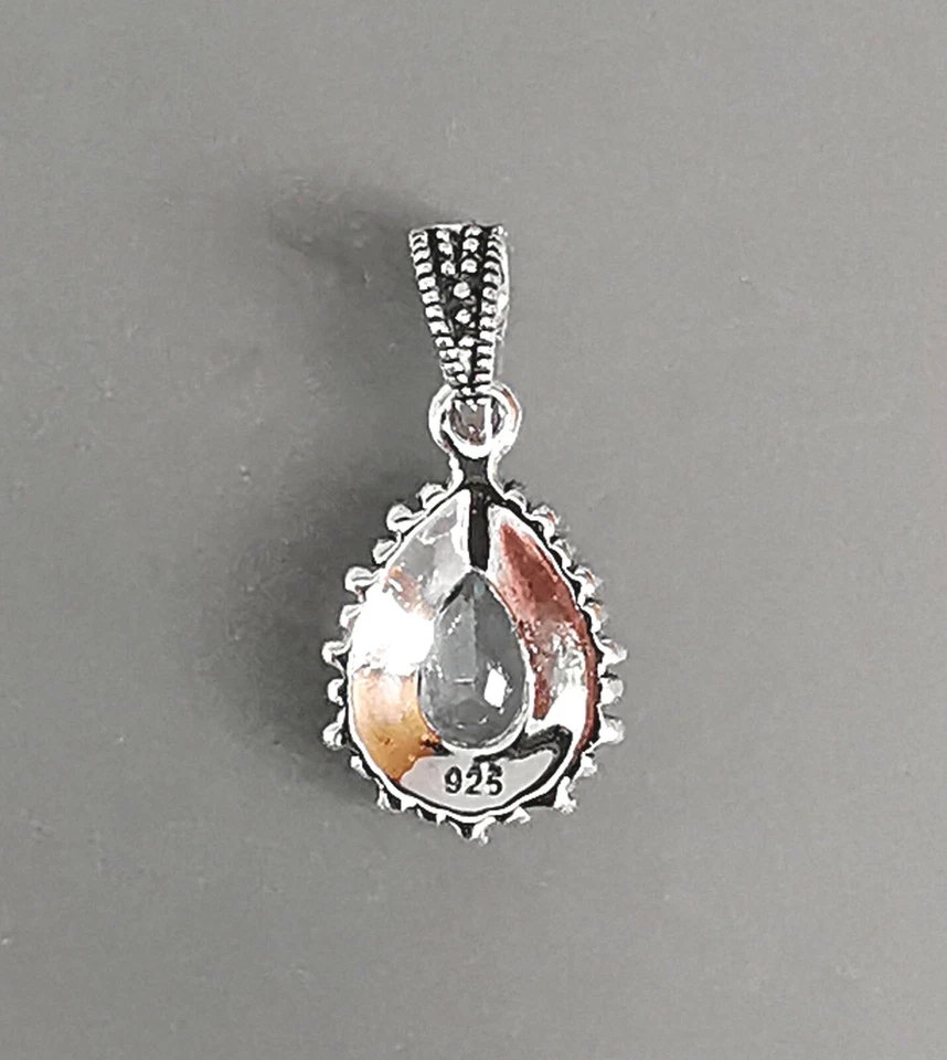 9923047 Ciondolo Argento Topazio Blu Marcasiti 1,2x2,5cm 925er come Nuovo - Immagine 2 di 2