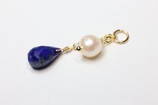 pendentif gold filled 14ct en pierre précieuse fine lapis lazuli perle 1889