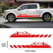 2x Red Stripes Mountains Graphic Car Side Skirt Sticker For Toyota Tacoma Tundra