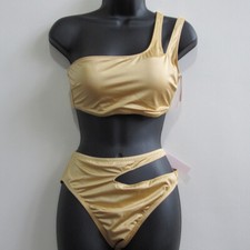 Victorias Secret Swim One Shoulder Top  Cutout Hipster Bikini Set Gold Large