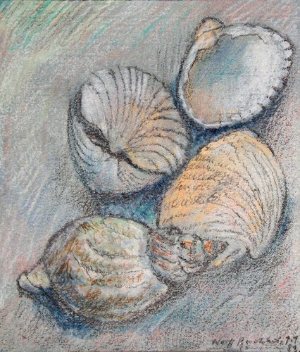 WOLFF BUCHHOLZ "MUSCHELN" Original Zeichnung Farbstifte/Kreide 1983 handsigniert - Picture 3 of 3