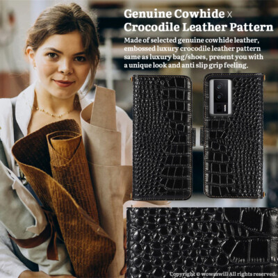 For Xiaomi Genuine Leather Crossbody Wallet Case Bling Crocodile