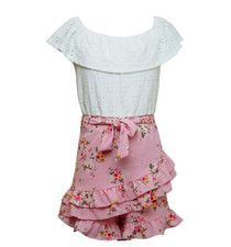 KNIT WORKS Girl's Plus 18.5 White Eyelet  Pink Floral Belted Romper NWT