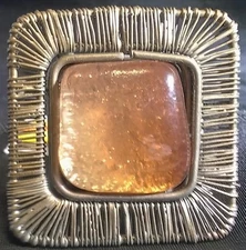 NWT Cabinet Drawer Pull Knob-1.75" Sq-Faux Amber Center, Gold "Fringe" Border 