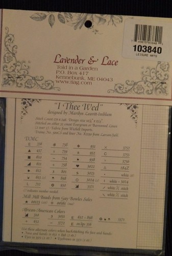 Lavender & Lace "I Thee Wed" cross stitch pattern Never opened - Picture 2 of 2