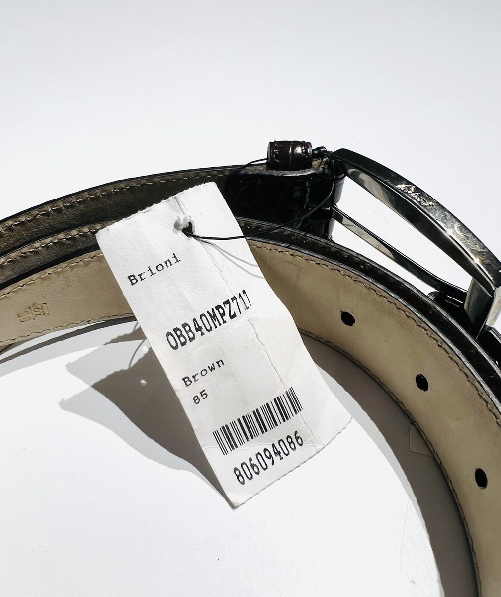 BRIONI Glossy Brown Crocodile Silver Tone Hardware Men's Belt | eBay