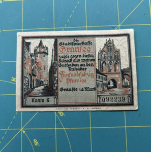 1921 Germany City of Gransee 75 Pfennig Banknote