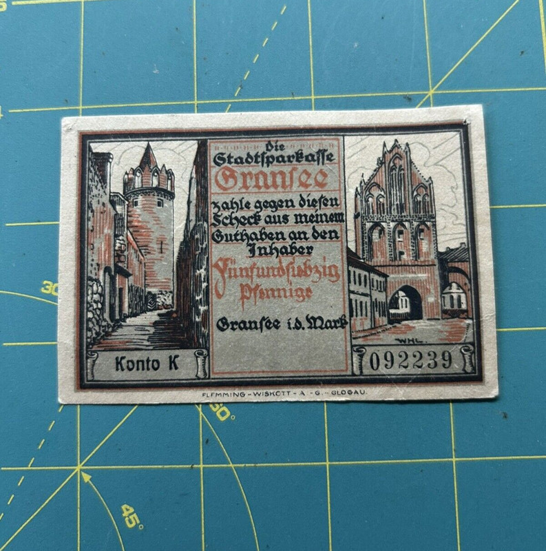 1921 Germany City of Gransee 75 Pfennig Banknote