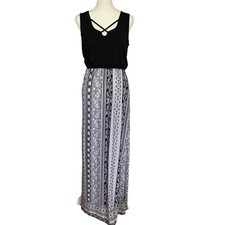 Trixxi women's medium black white tan sleeveless long stretchy maxi dress