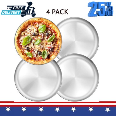 4 Pack Stainless Steel Pizza Pan, Round Baking Tray, Dishwasher Safe Crisper