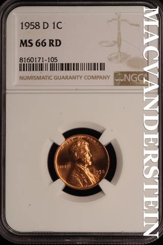 1958-D Lincoln Wheat Cent - NGC MS 66 RD - Brilliant Uncirculated  #SLE50
