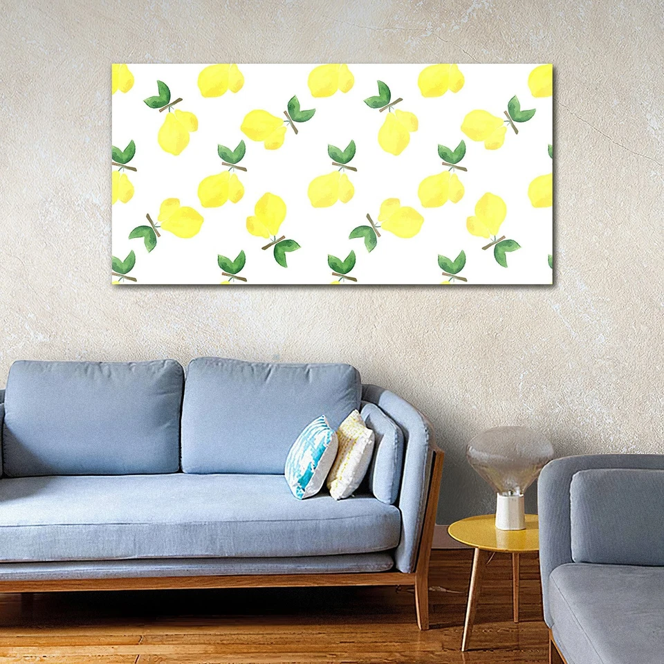 Wandbilder Glasbild Druck auf Glas 140x70 Zitrone Aquarellfarbe fruchtig blumig - Bild 3 von 4