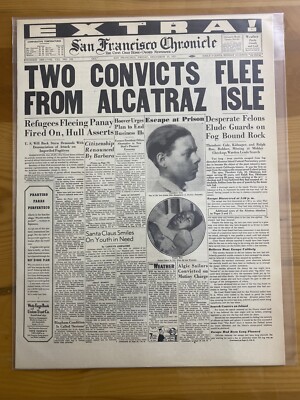 VINTAGE NEWSPAPER HEADLINE ~JAIL CRIME CONVICTS ESCAPE FROM ALCATRAZ PRISON 1937