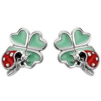 Kinder Ohrstecker MarienkäFer Auf Kleeblatt 925 Silber GlüCkszeichen Ohrschmuck