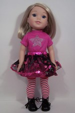 HOT PINK Star Top Mesh Skirt Doll Clothes For Wellie Wisher Wishers 14" Debs 
