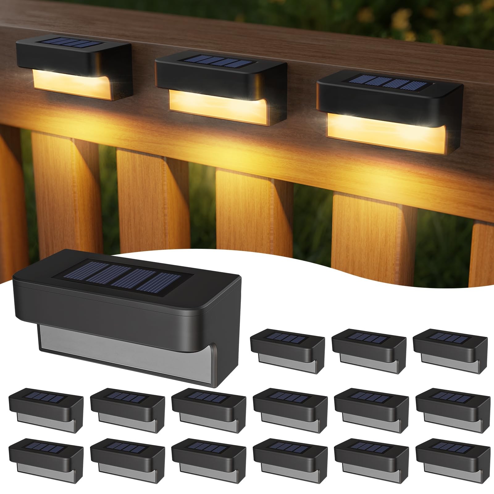 Solar Deck Lights Outdoor 16 Packs, LED Solar Step Light Waterproof, Solar Po...
