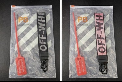Off-White Black & Pink Red Key Chain Logo Strap Red Zip Tie Men his and hers