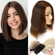 Fluffy Real Remy Human Hair Clip In Topper Bald Pad Patch Hairpiece Balayage 12"
