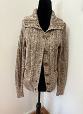 Gap Women's Brown Creme Marled Y2K Cotton Blend Cardigan Shawl/Mock Neck Size M