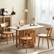 Wood Dining Chairs, Solid Oak Wood Chairs w/ Backrest & Seat