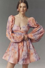 BHLDN Ellie Long Sleeve Sweetheart Mini Dress Large NWOT Purple Pattern