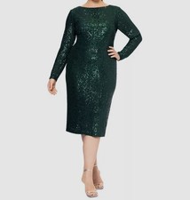 Xscape Women's Green Sequined Long-Sleeve Sheath Dress Plus Size 22W