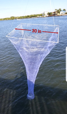 Baitfish 30'' Drop Net Set Mono Bridle, Pole, Long Rope, Gaff, Harpoon, Bag