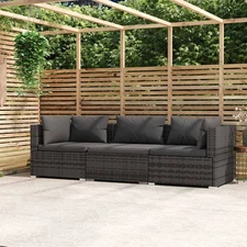 3-seater Sofa Grey PE rattan, powder-coated steel, plastic Medium