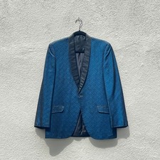 Vintage 60s 70s Atomic Royal Blue and Black Sharkskin Tuxedo Smoking Jacket 40R