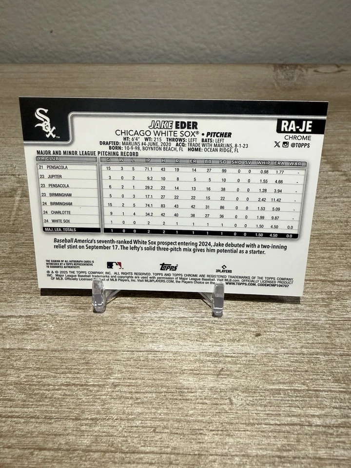 2025 Topps Chrome - Rookie Autographs Jake Eder #RA-JE Orange Refractor /25 RC - Image 4 of 4