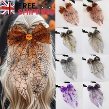 Halloween Hair Clip Large Mesh Bow Pumpkin Spiderweb Spring Barrette Accessories